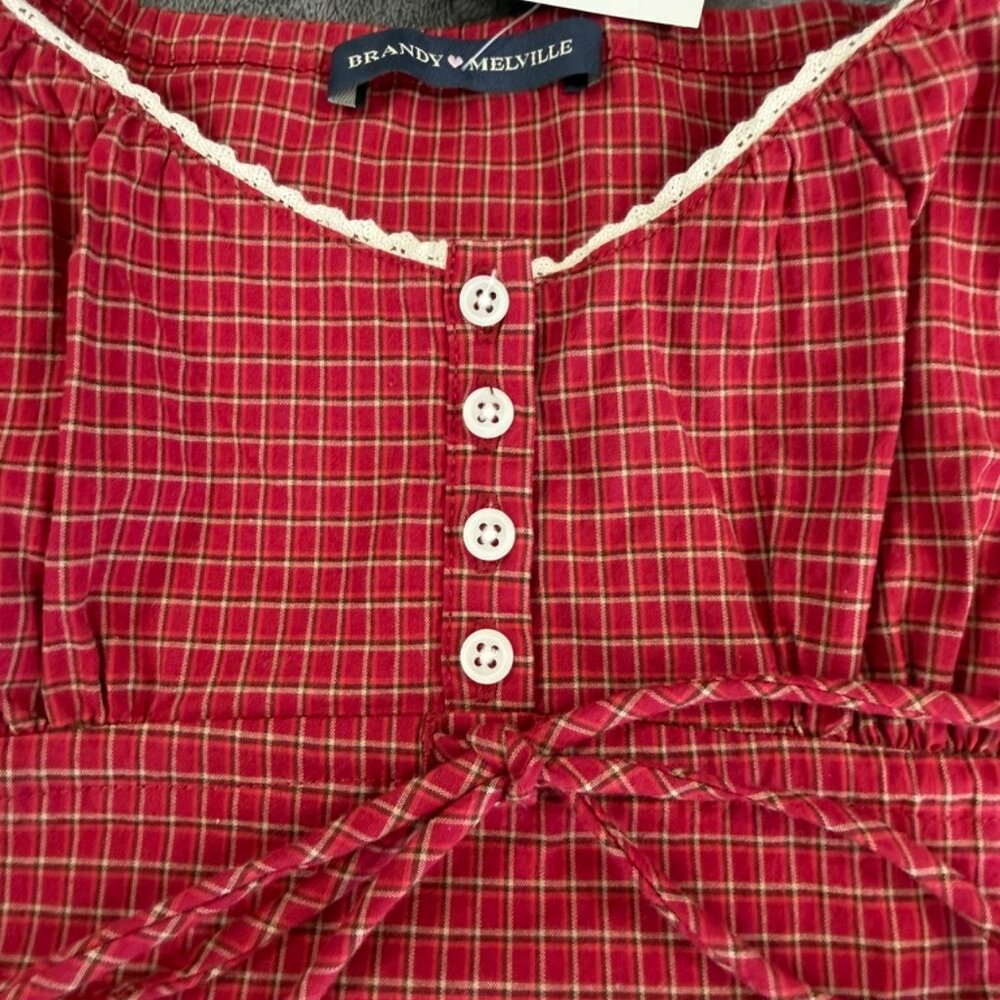 Brandy Melville Burgundy Plaid Tiffany Tank Top NWT - Picture 4 of 10